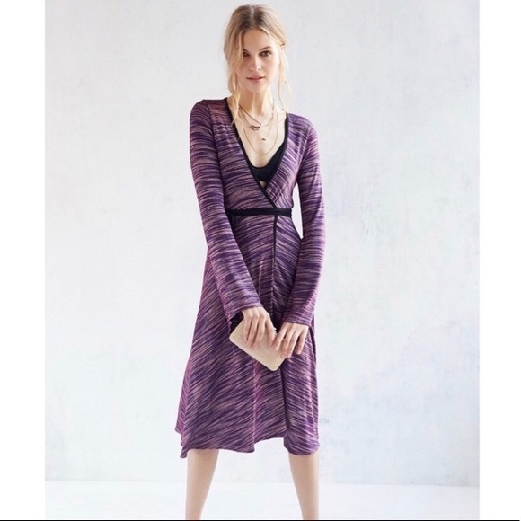 purple long sleeve wrap dress